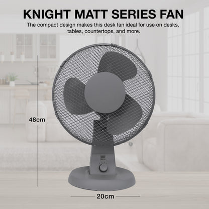12" Desk Fan | Matt Black | 4 Position Rotary Knob | 3 Speed Setting | Oscillating & Tilting Head | Portable & Low Noise | Ideal for Office & Home [Upgraded Design] (Matt Grey) [Energy Class A+++]