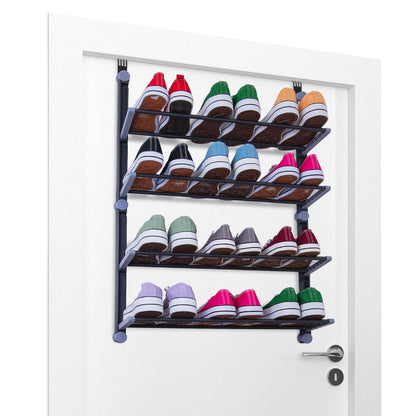 Over The Door Shoe Storage Organiser | 4Tier Hanging Shoe Rack Holds 12 Pairs | Space-Saving Shoe Organiser for Bedroom, Hallway | Foldable Non-Slip Metal(4 Tier)