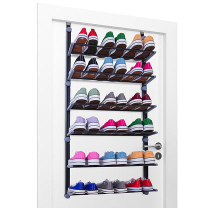 Over The Door Shoe Rack | 6 Tier Shoe Organiser | Space Saving for Bedroom, Hallway | Holds 18 Pairs | Foldable Non-Slip Metal (6 Tier)