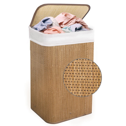 KNIGHT Bamboo Laundry Basket, 72L Laundry Hamper with Removeable Washable Lining, Easy Assemble Easy Folding Storage Bin 40x30x60 cm (Micro weave- Natural)